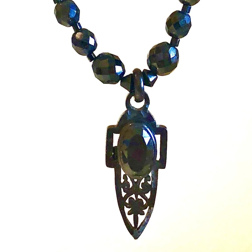 NWT ALEXANDRA'S ACCENTS Jet Black Filigree Pendant Beaded Necklace 19"